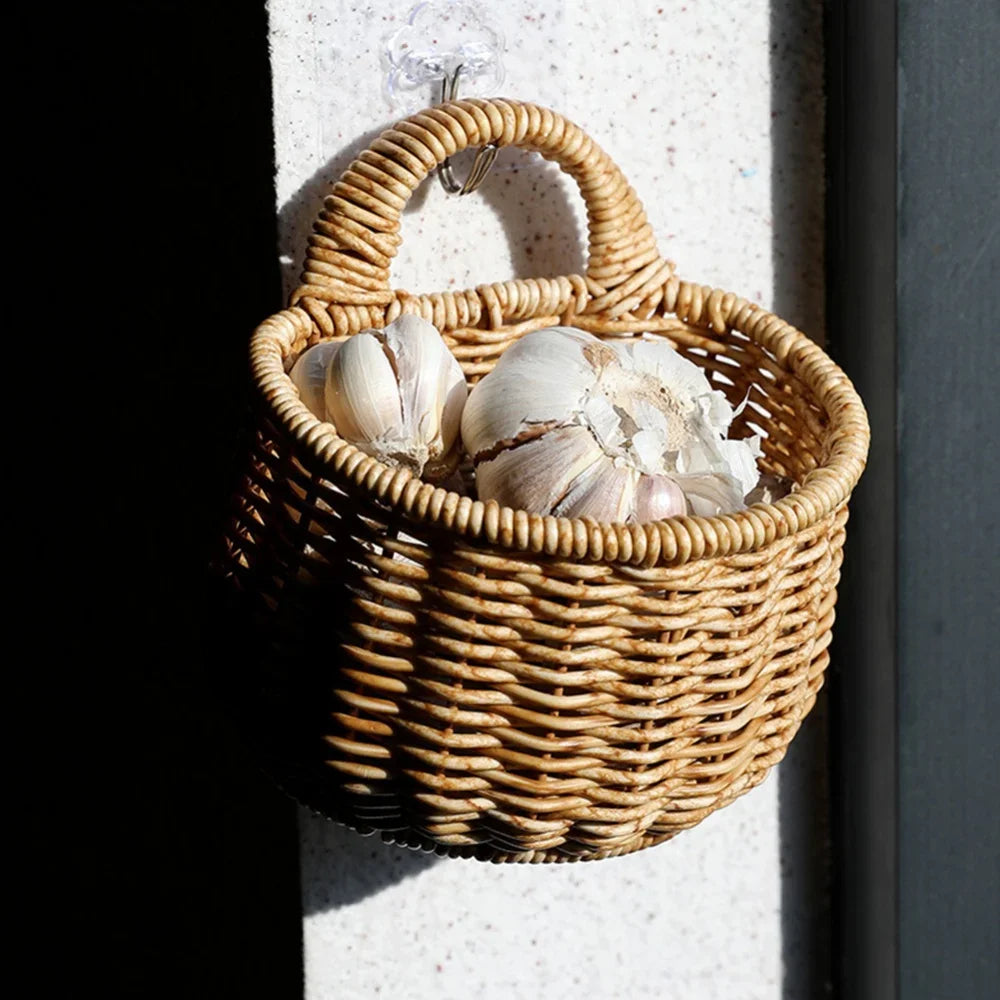 Home Hanging Woven Storage Basket Hand-Woven Wall Basket