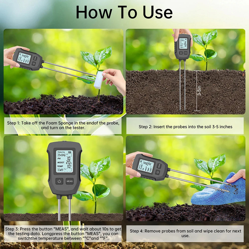6-in-1 LCD Soil Tester PH Moisture Temperature Humidity