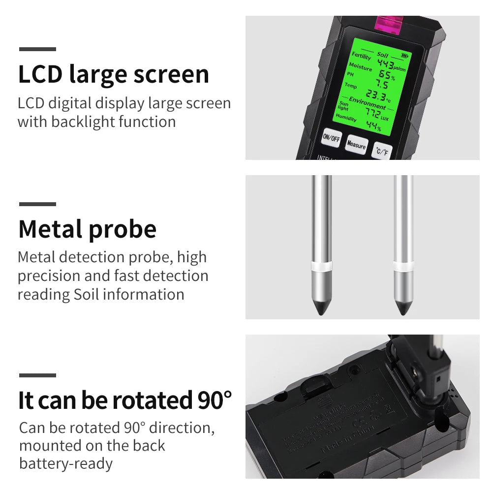 6-in-1 Soil PH Meter Sunlight Ambient Humidity Temp