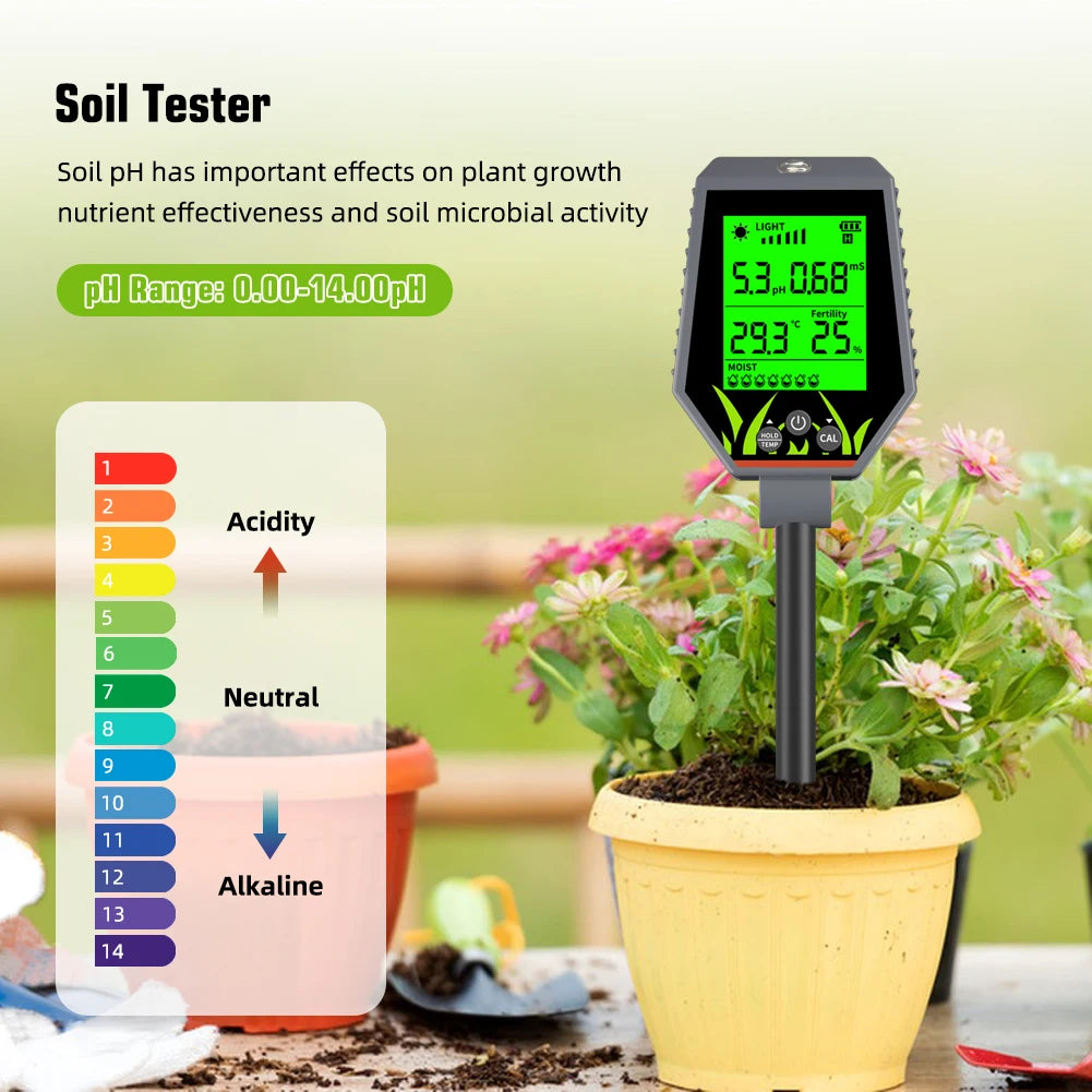 YIERYI Soil Meter Digital PH Moisture Fertility Light