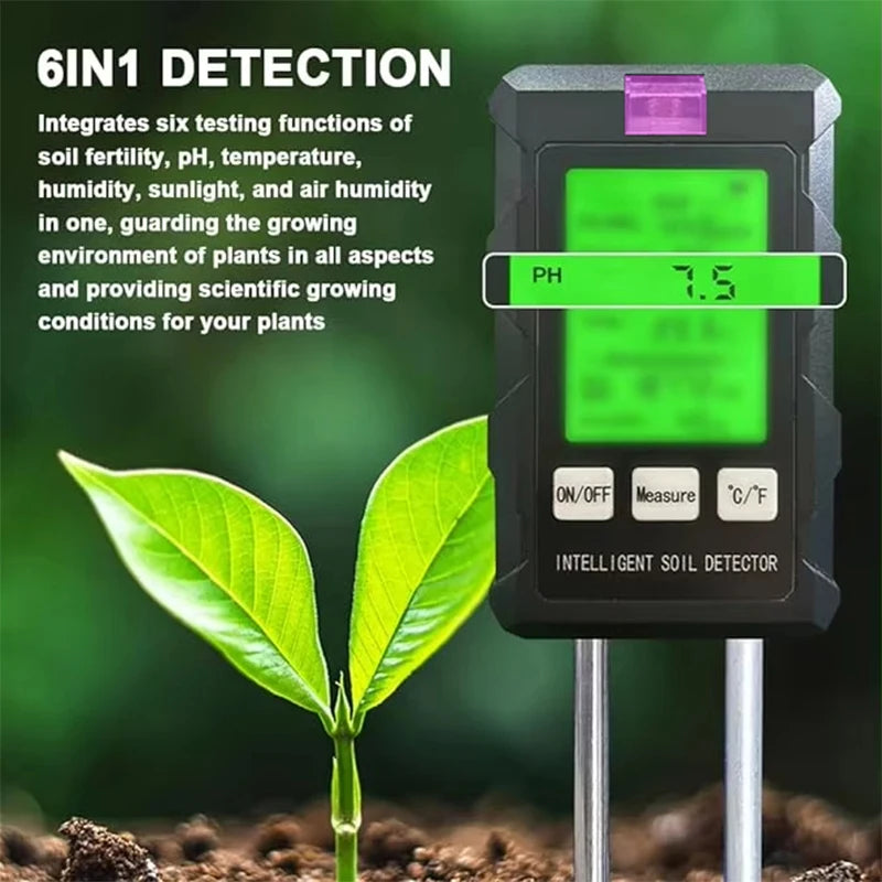 6-in-1 Multifunction Soil Meter Digital Hygrometer PH Tester