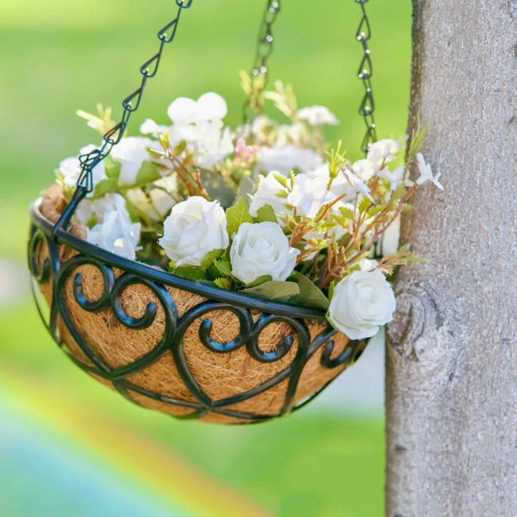 Coconut Brown Round Iron Chain Hanging Basket Flowerpot