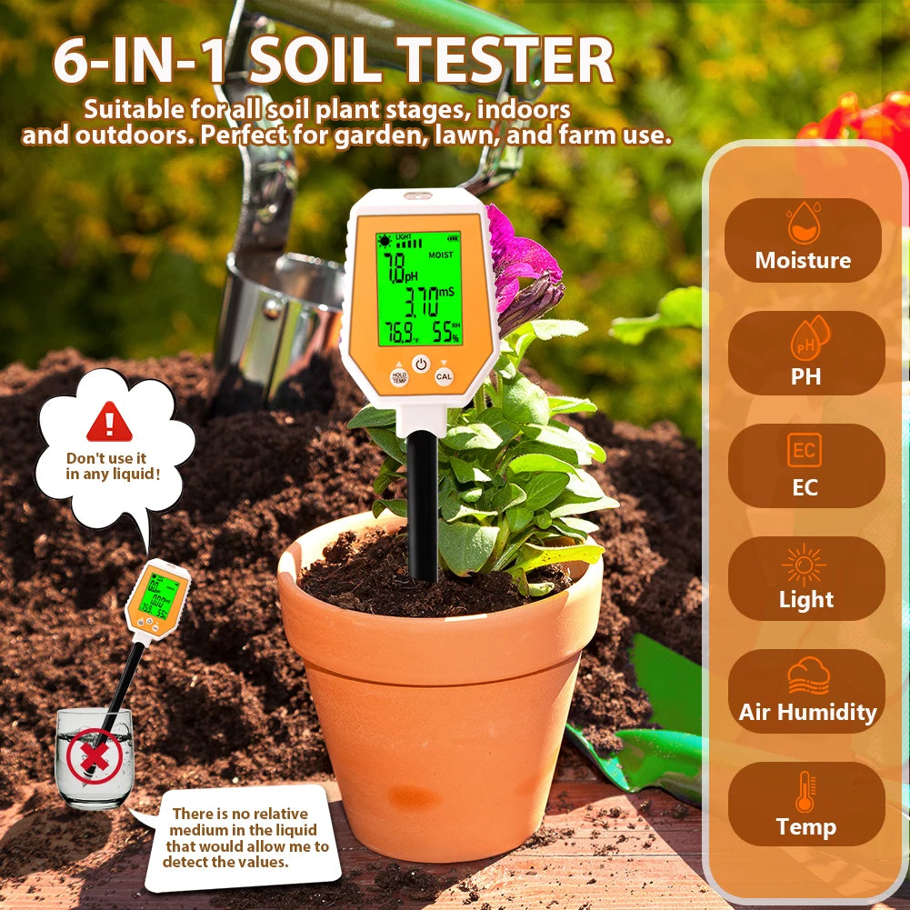 YIERYI Soil Meter Digital PH Moisture Fertility Light