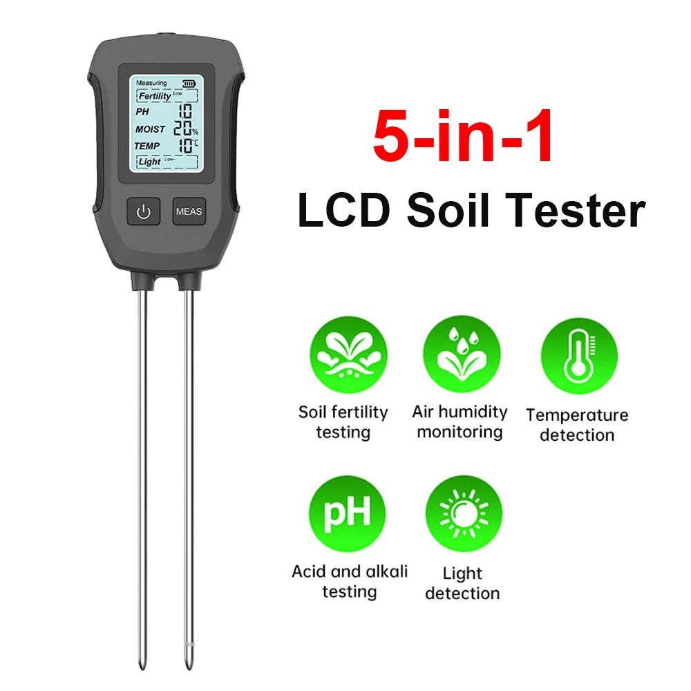 6-in-1 LCD Soil Tester PH Moisture Temperature Humidity