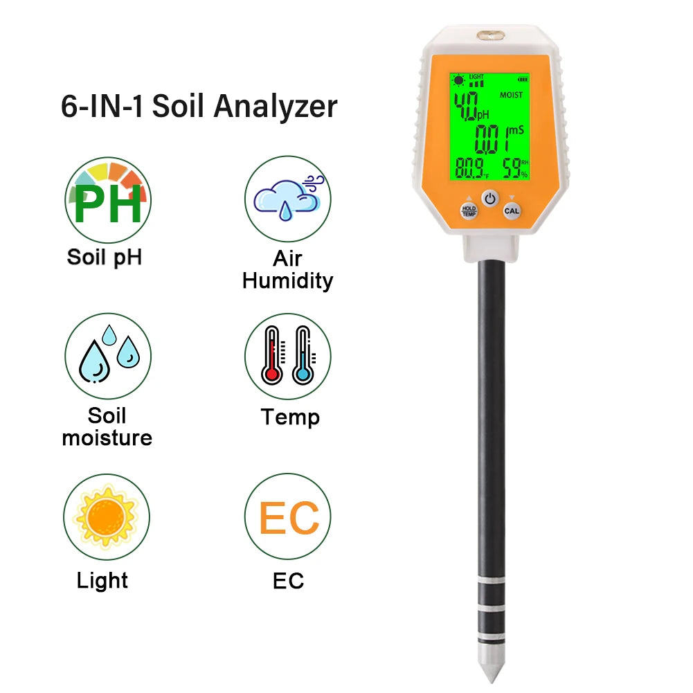 YIERYI Soil Meter Digital PH Moisture Fertility Light