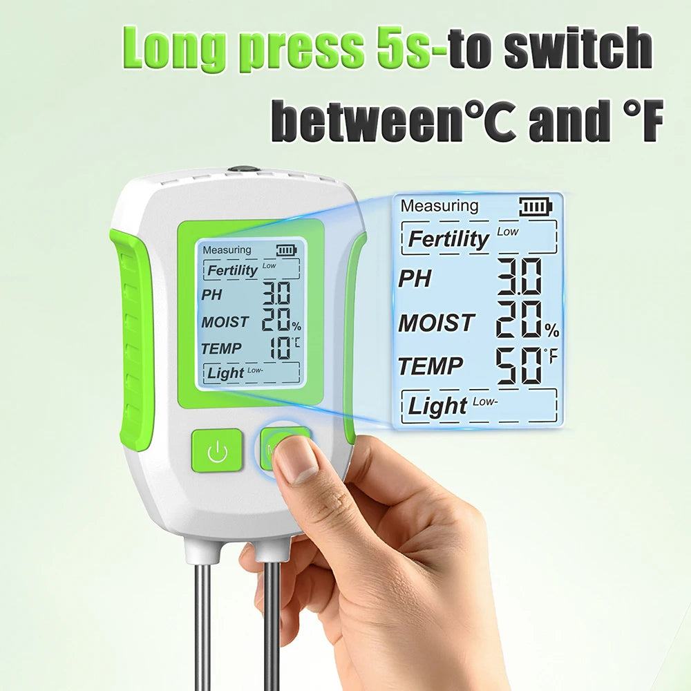6-in-1 LCD Soil Tester PH Moisture Temperature Humidity