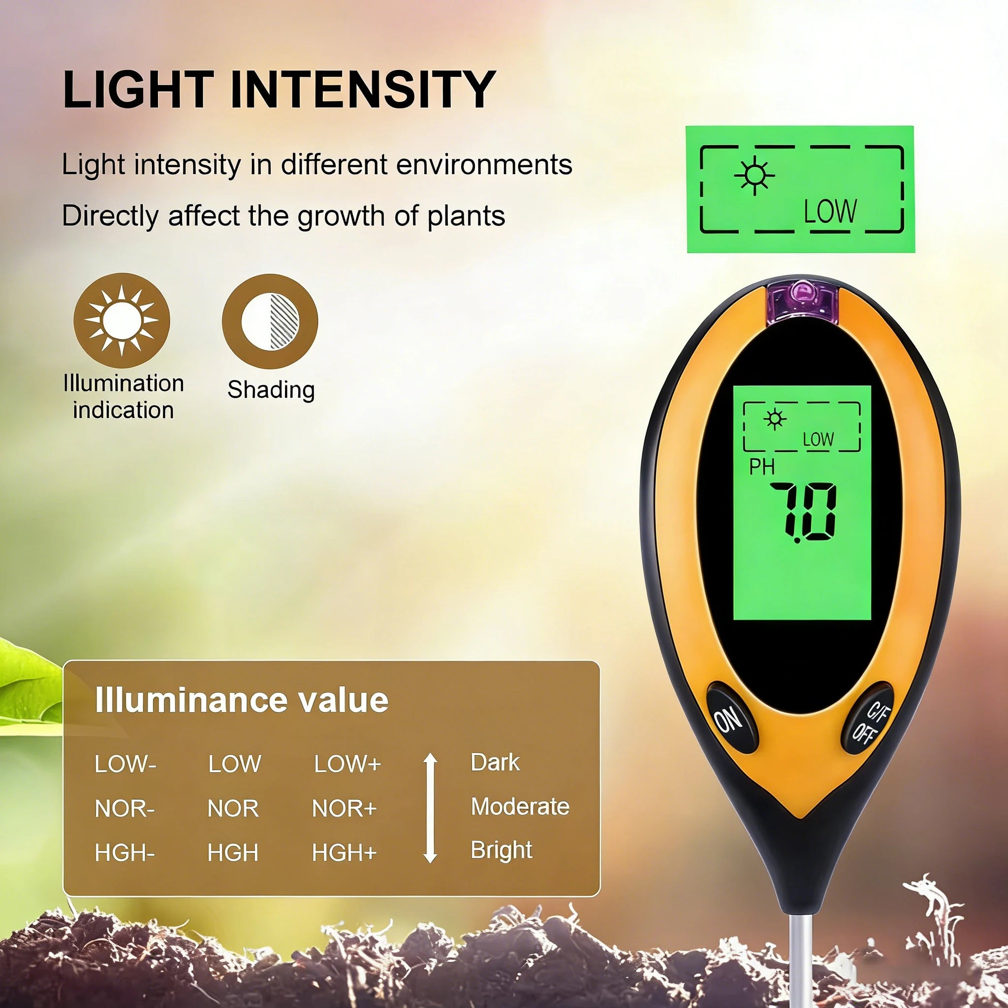 3-in-1 Soil PH Tester PH Light Moisture Acidity