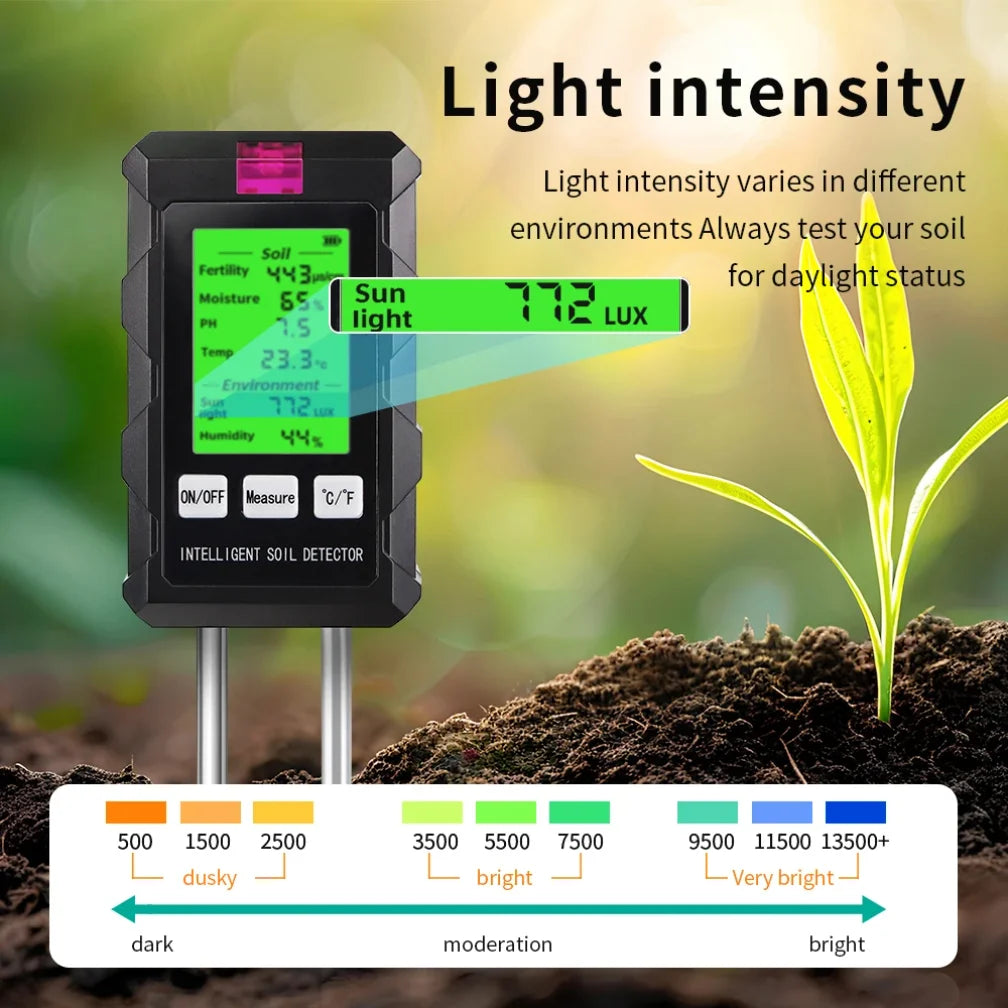 6-in-1 Soil PH Meter Sunlight Ambient Humidity Temp
