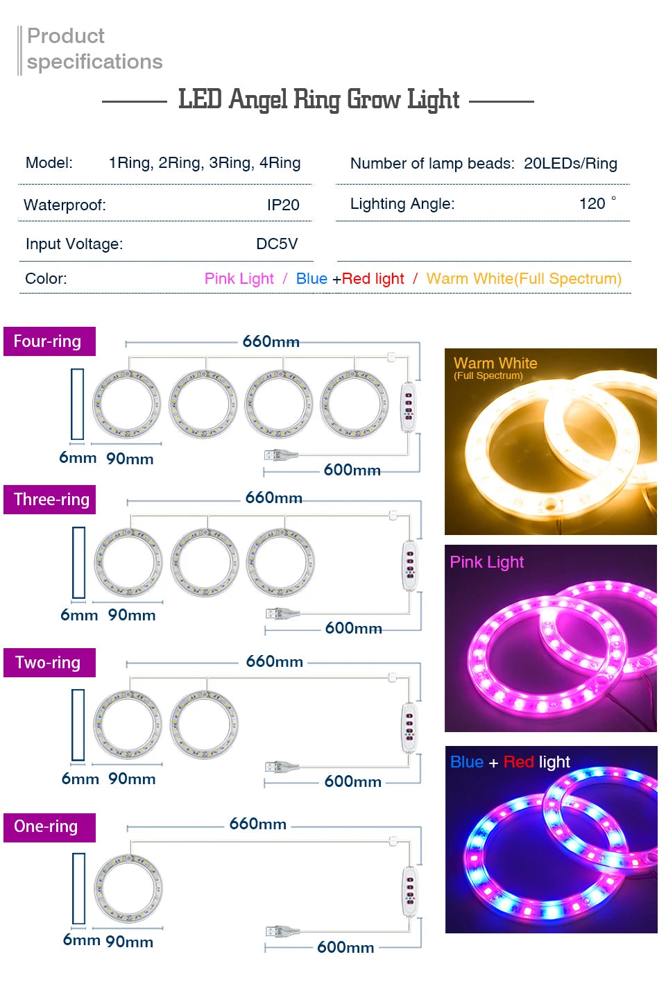 LED Ring Grow Lights Indoor Plants Full