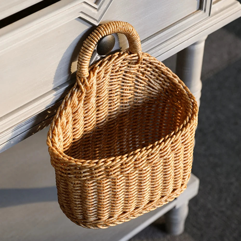 Home Hanging Woven Storage Basket Hand-Woven Wall Basket