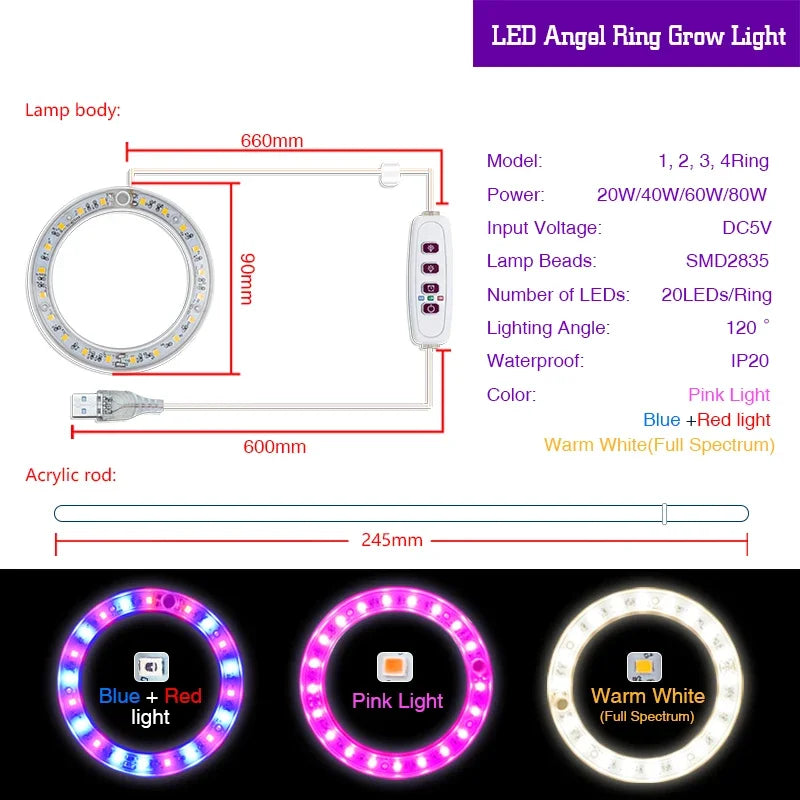 LED Ring Grow Lights Indoor Plants Full