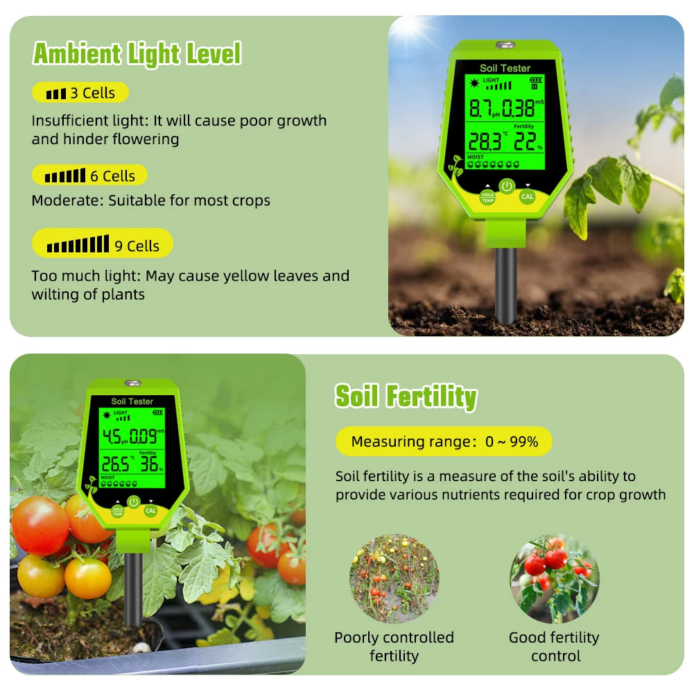 6-in-1 Multifunction Soil Meter Digital PH Tester Ec/light/moisture…