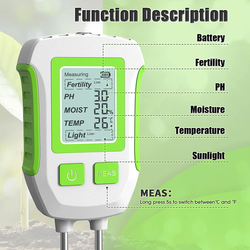 6-in-1 LCD Soil Tester PH Moisture Temperature Humidity