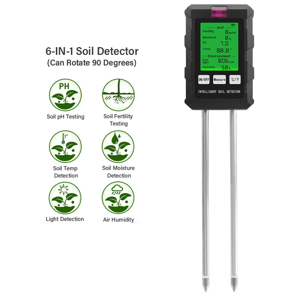 YIERYI Soil Meter Digital PH Moisture Fertility Light