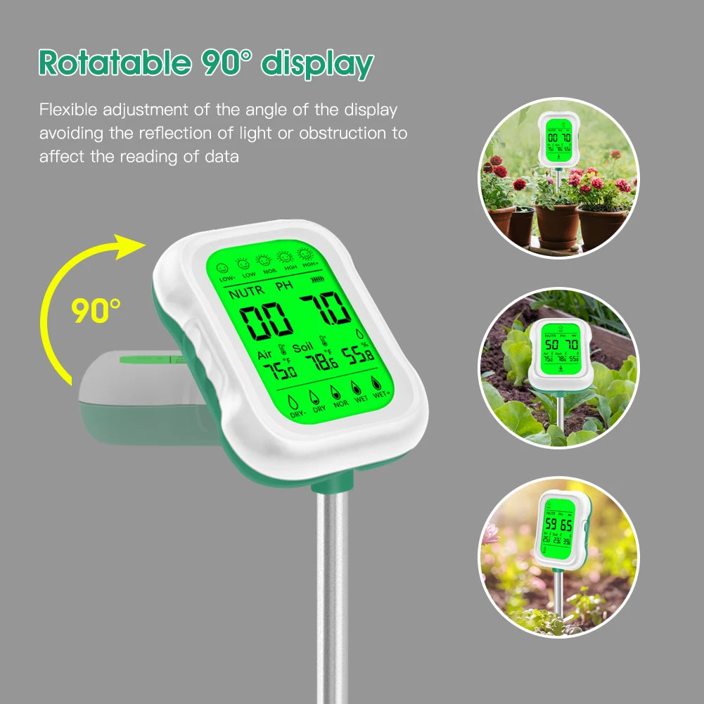 YIERYI Soil Meter Digital PH Moisture Fertility Light