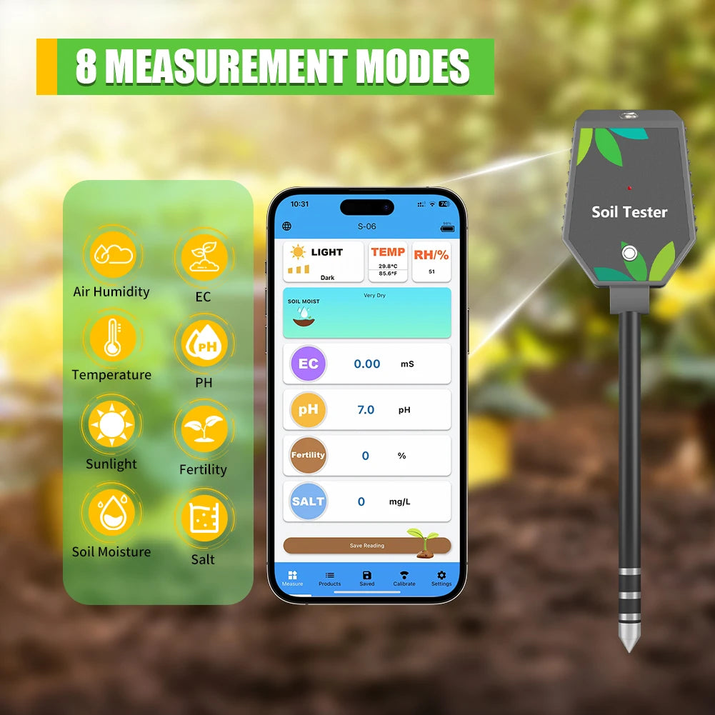 YIERYI Soil Meter Digital PH Moisture Fertility Light