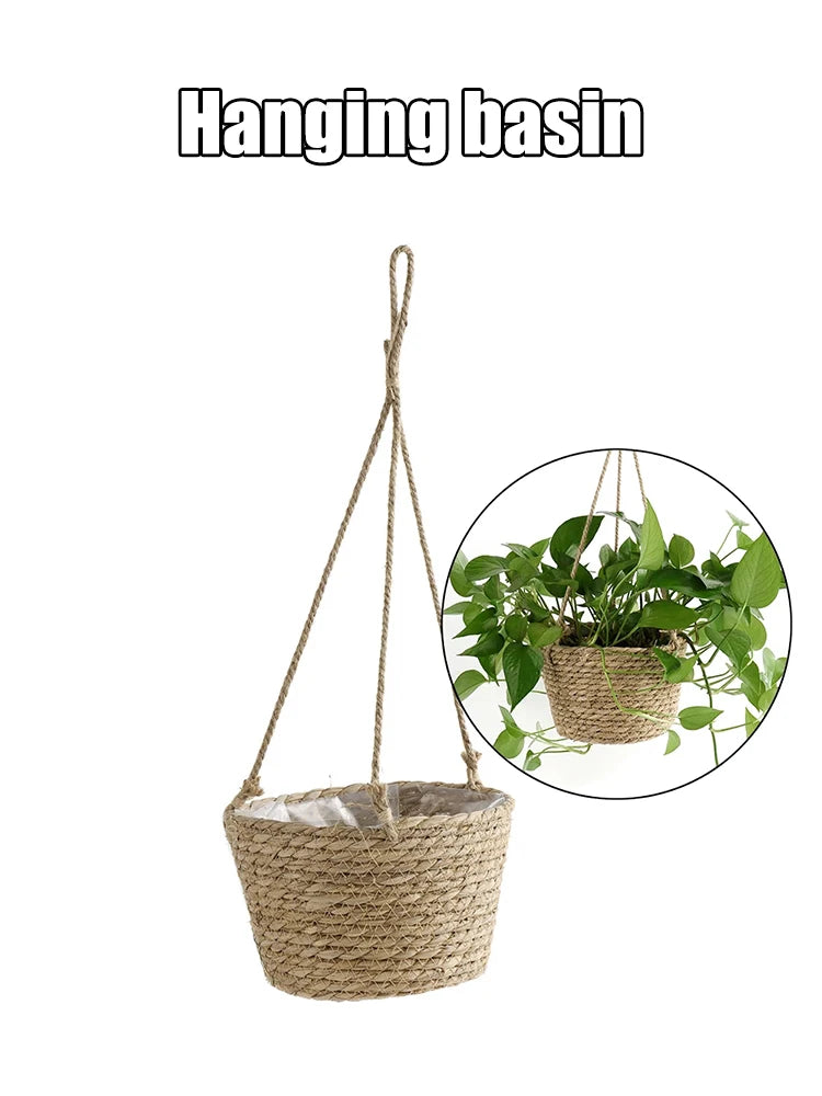 Straw Hanging Basket Planter Twine Woven Flower Basket