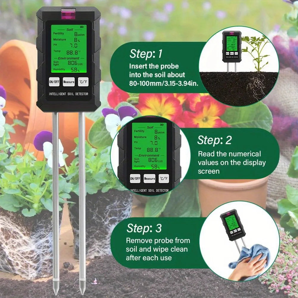 6-in-1 Multifunction Soil Meter Digital Hygrometer PH Tester