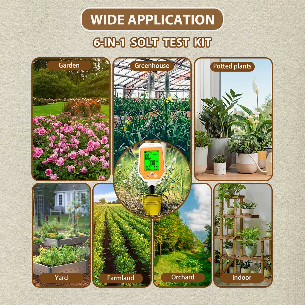 YIERYI Soil Meter Digital PH Moisture Fertility Light