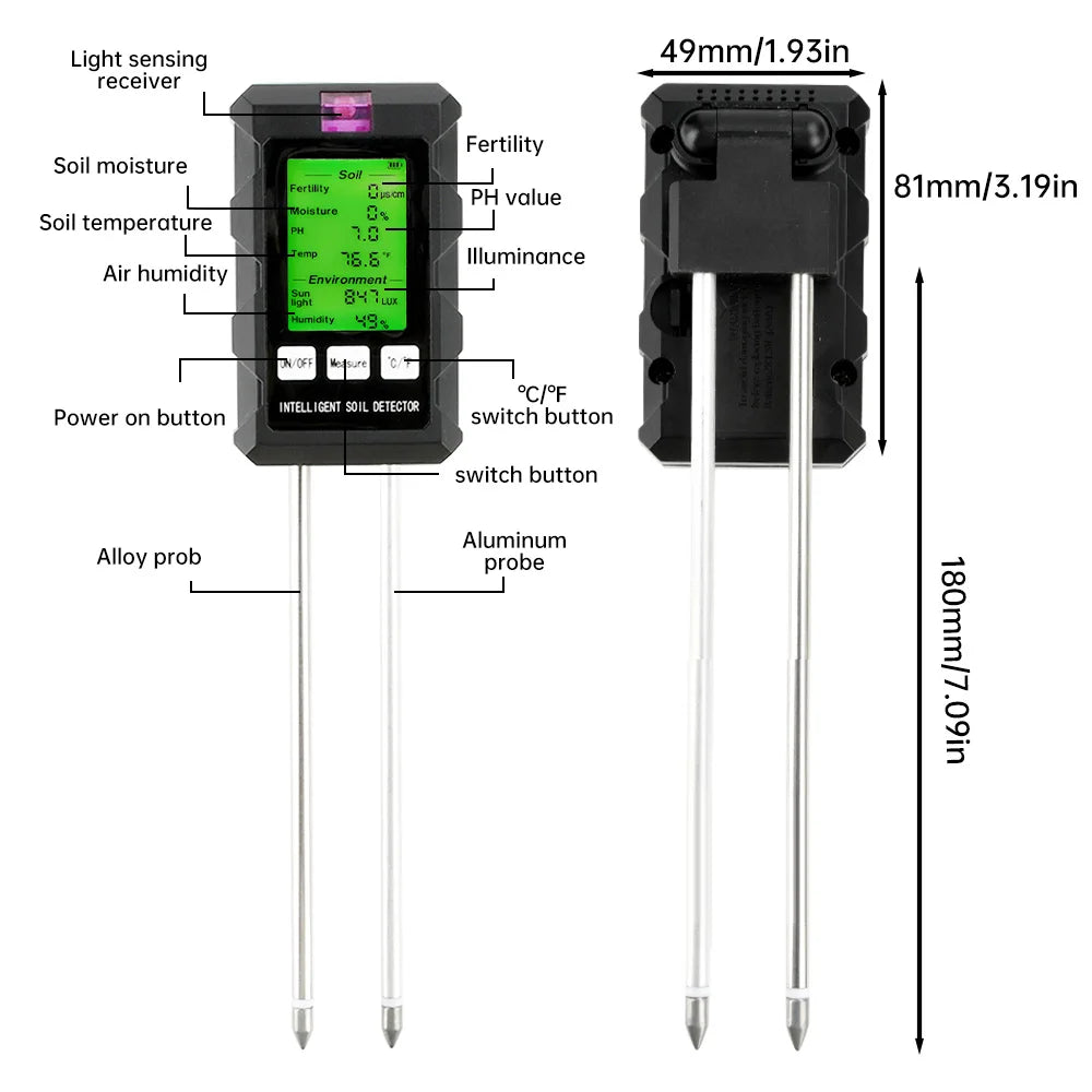 6-in-1 LCD Soil Tester PH Moisture Temperature Humidity