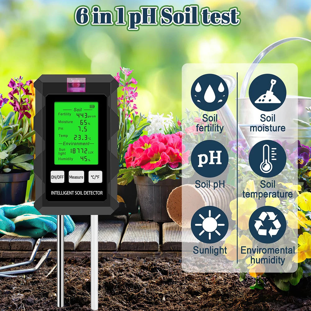 6-in-1 Soil Tester Digital PH Meter LCD Display