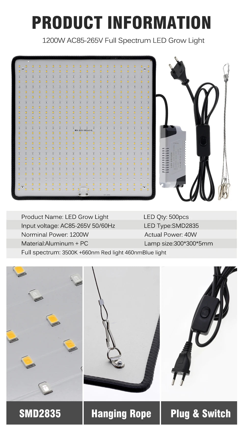 LED Grow Light Full Spectrum Phyto Lamp