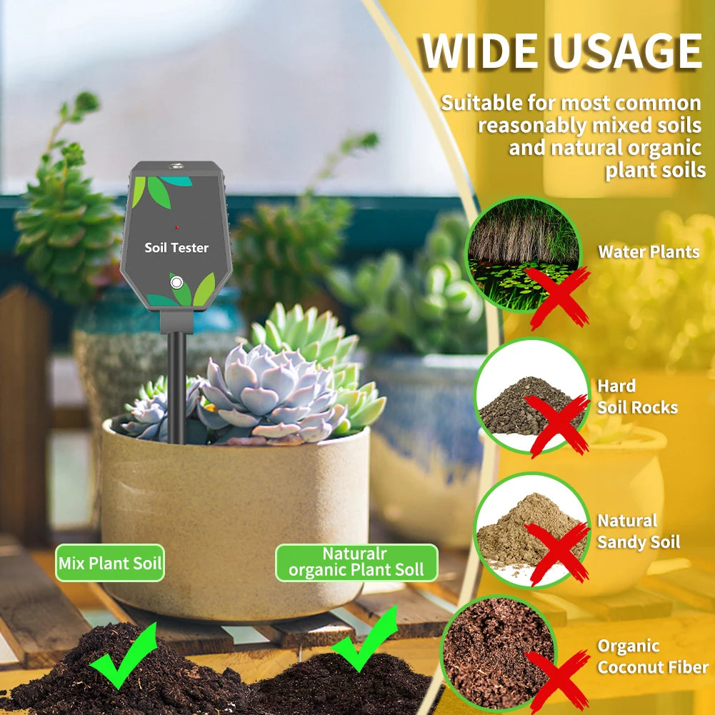 YIERYI Soil Meter Digital PH Moisture Fertility Light