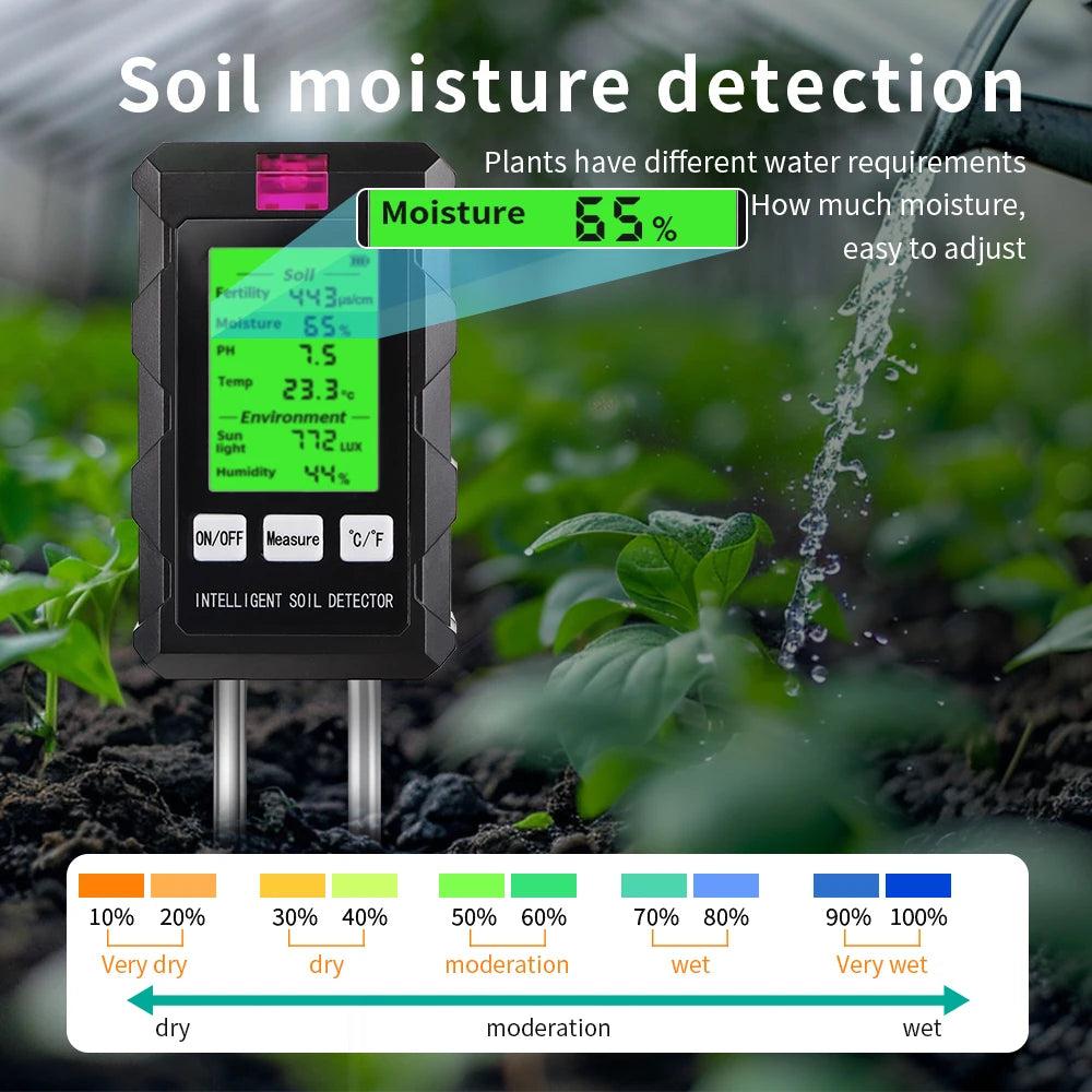 6-in-1 Soil PH Meter Sunlight Ambient Humidity Temp