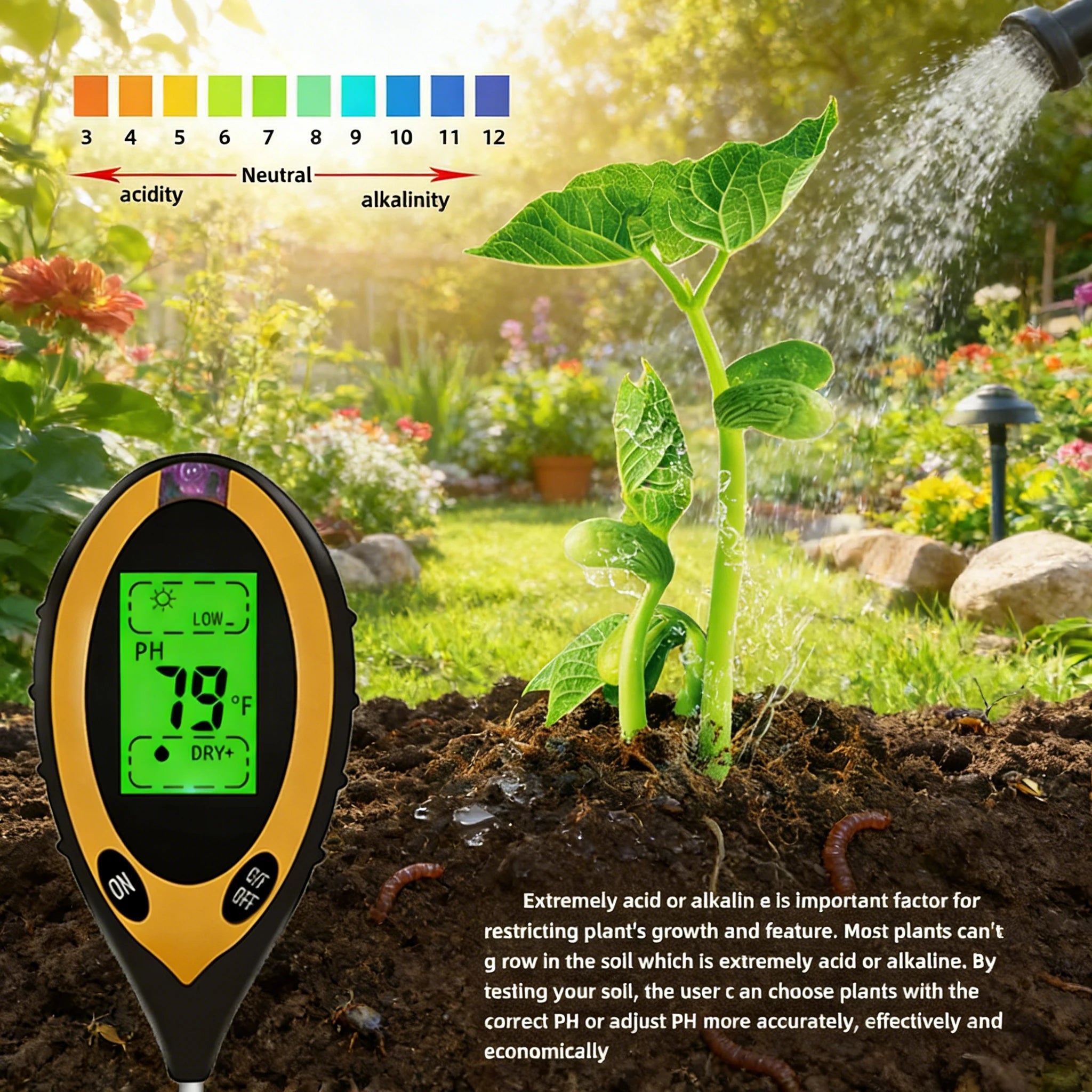 4-in-1 Soil Tester Meter For PH Moisture Temperature