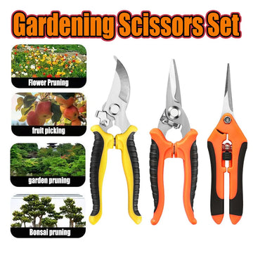 3PCS Gardening Scissors Set Ergonomic non-slip handles