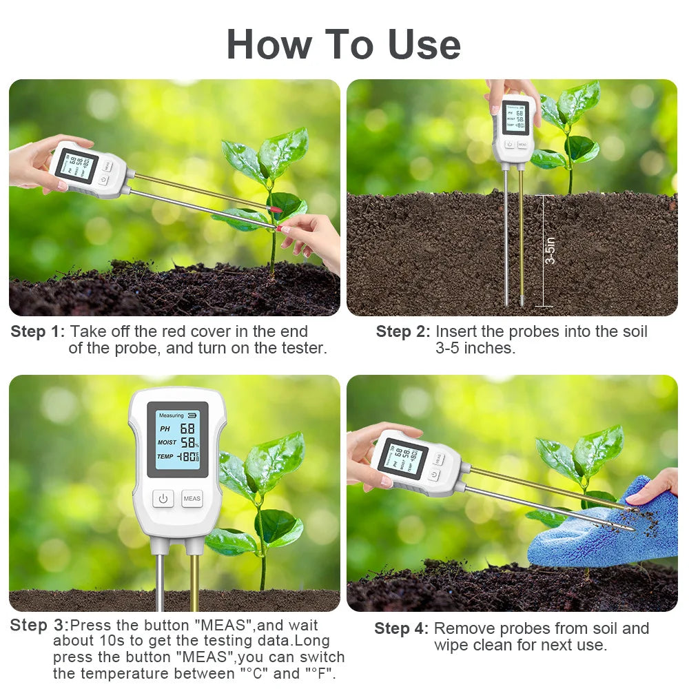 6-in-1 LCD Soil Tester PH Moisture Temperature Humidity