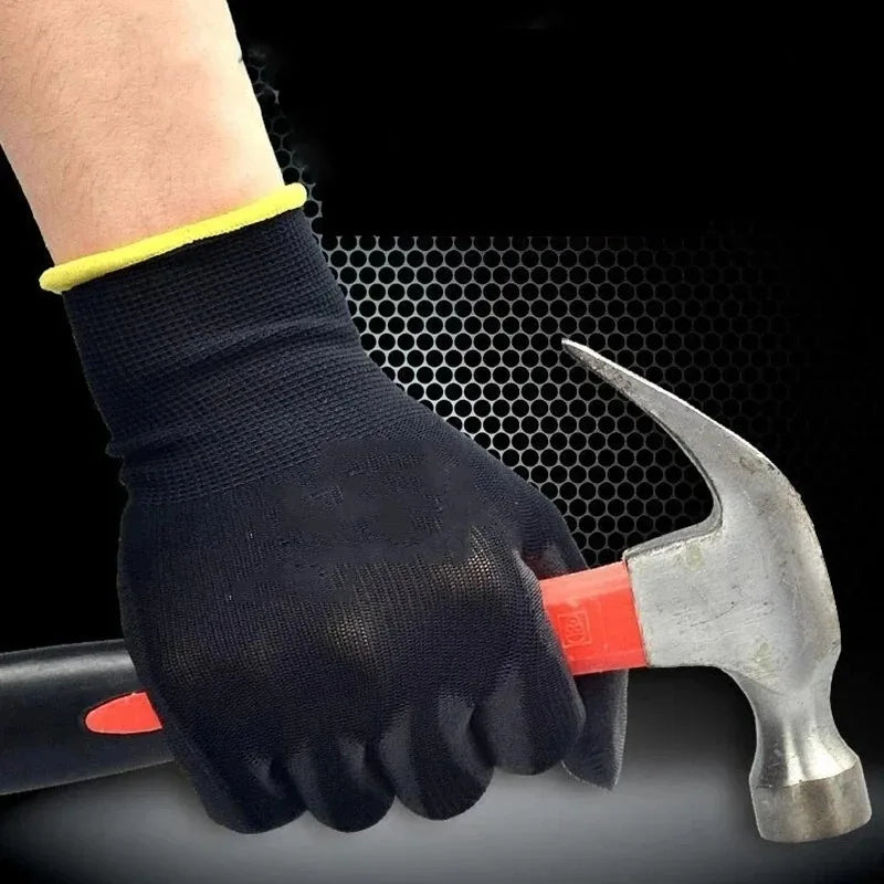 Black Nylon PU Coated Gloves Breathable Non