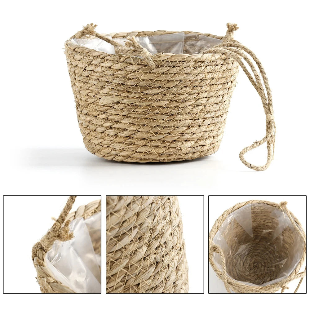 Straw Hanging Basket Planter Twine Woven Flower Basket