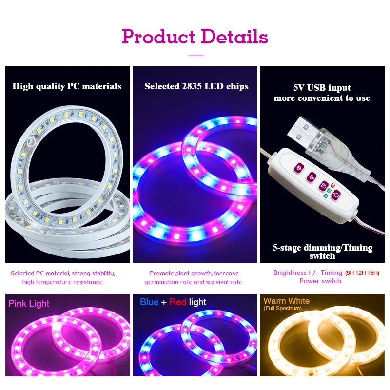 LED Ring Grow Lights Indoor Plants Full