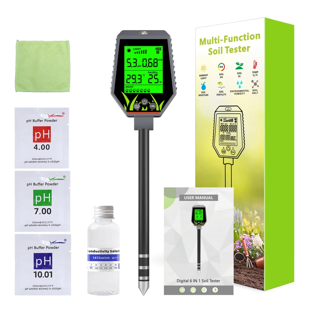 6-in-1 Multifunction Soil Meter Digital PH Tester Ec/light/moisture…
