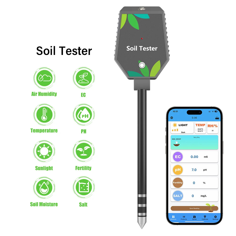 YIERYI Soil Meter Digital PH Moisture Fertility Light