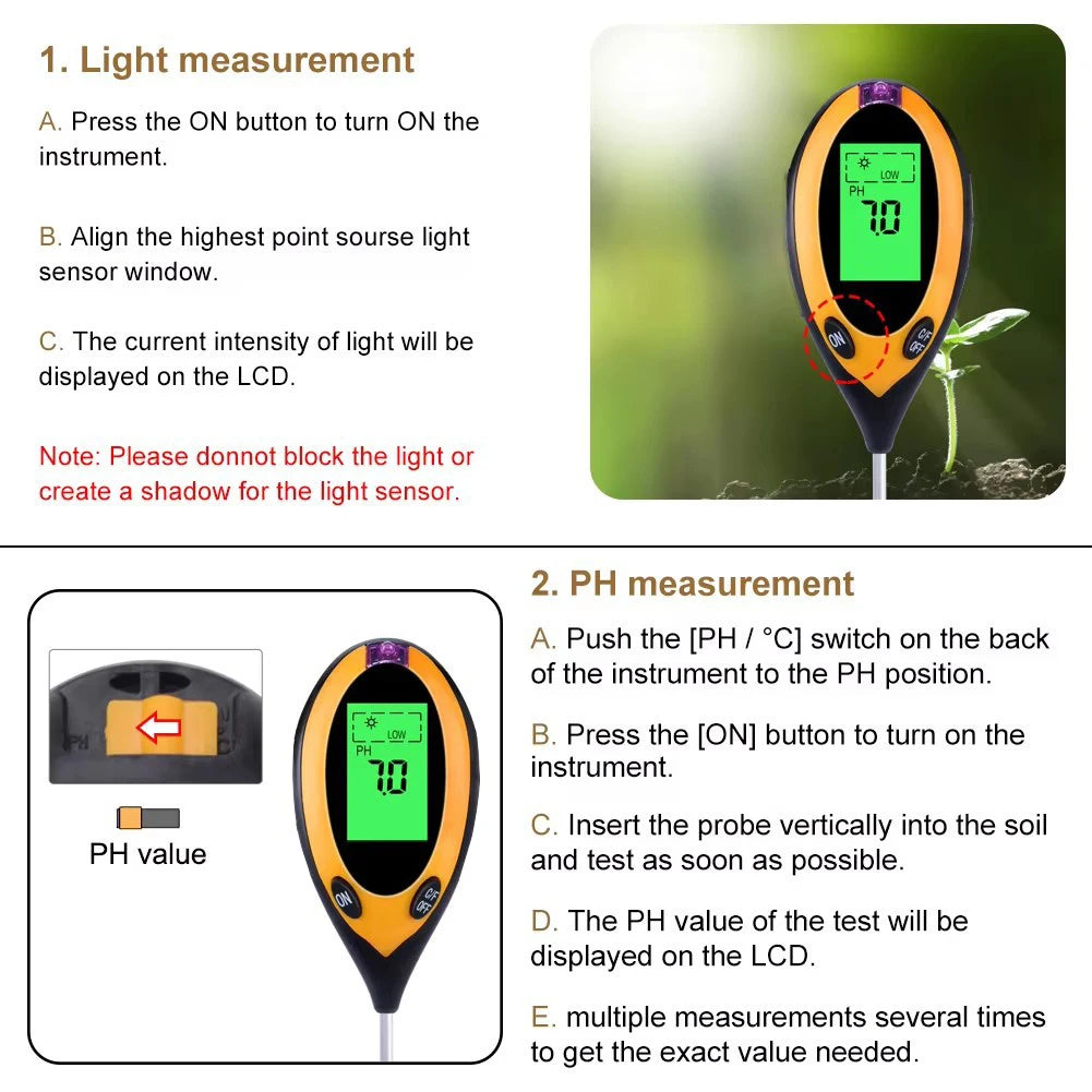 3-in-1 Soil PH Tester PH Light Moisture Acidity