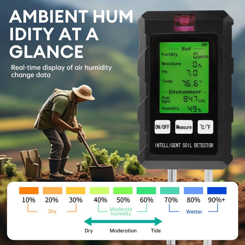 6-in-1 LCD Soil Tester PH Moisture Temperature Humidity