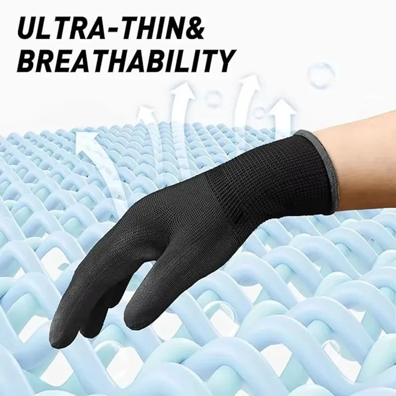 Black Nylon PU Coated Gloves Breathable Non