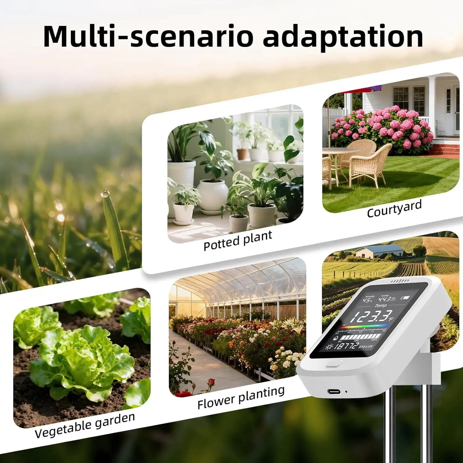 6-in-1 Soil PH Tester Double Needle Ambient Humidity