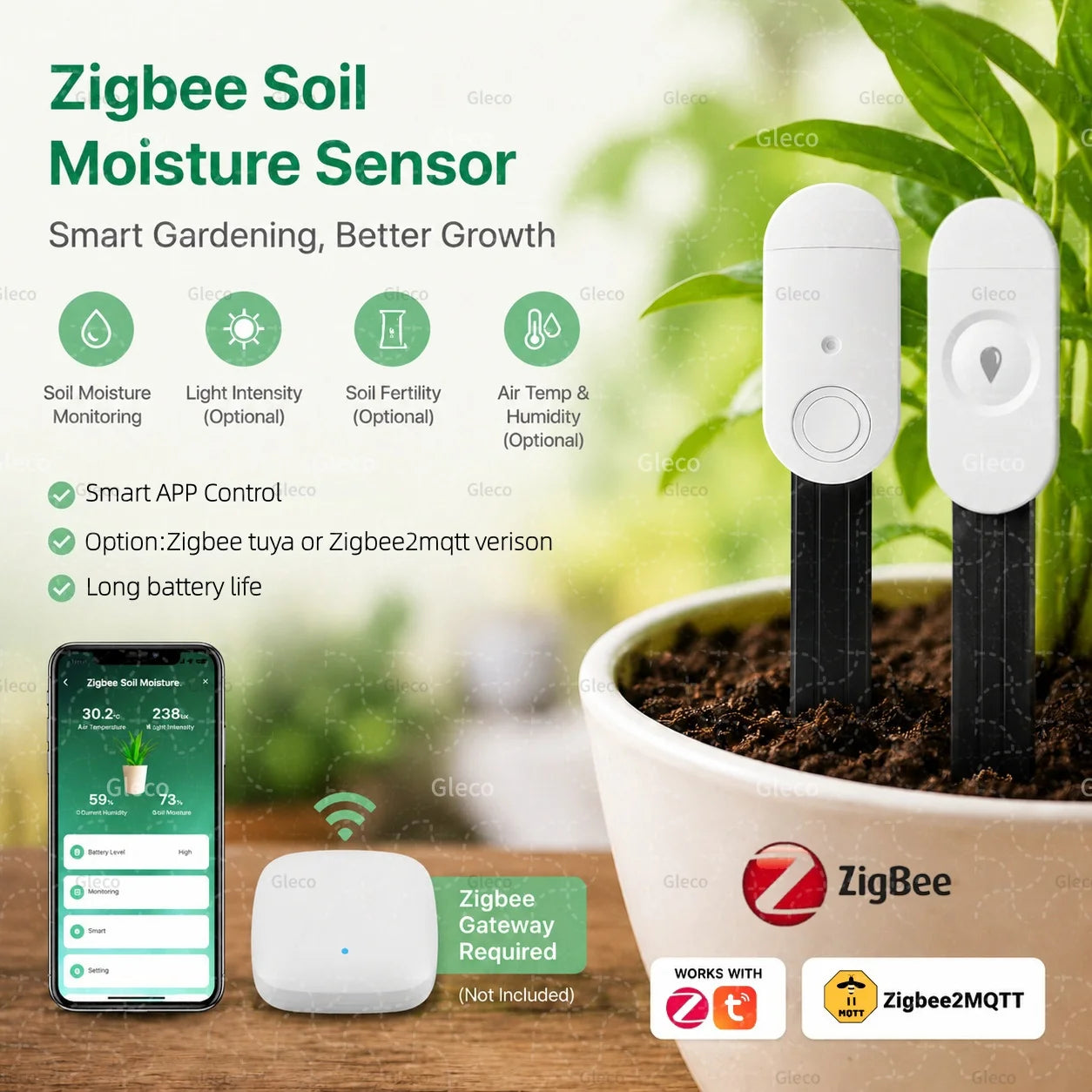 Zigbee Soil Sensor Moisture Temperature Humidity Tester Light