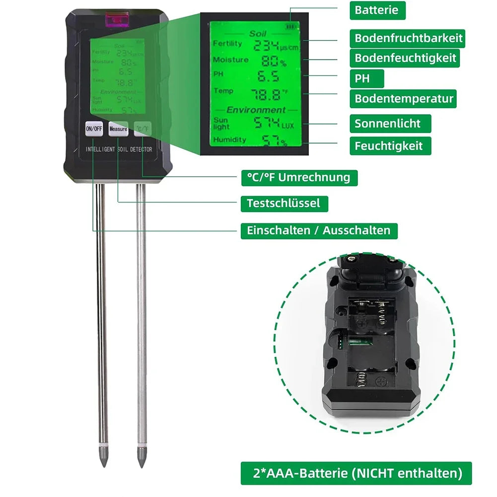 6-in-1 Soil Tester Digital PH Meter LCD Display