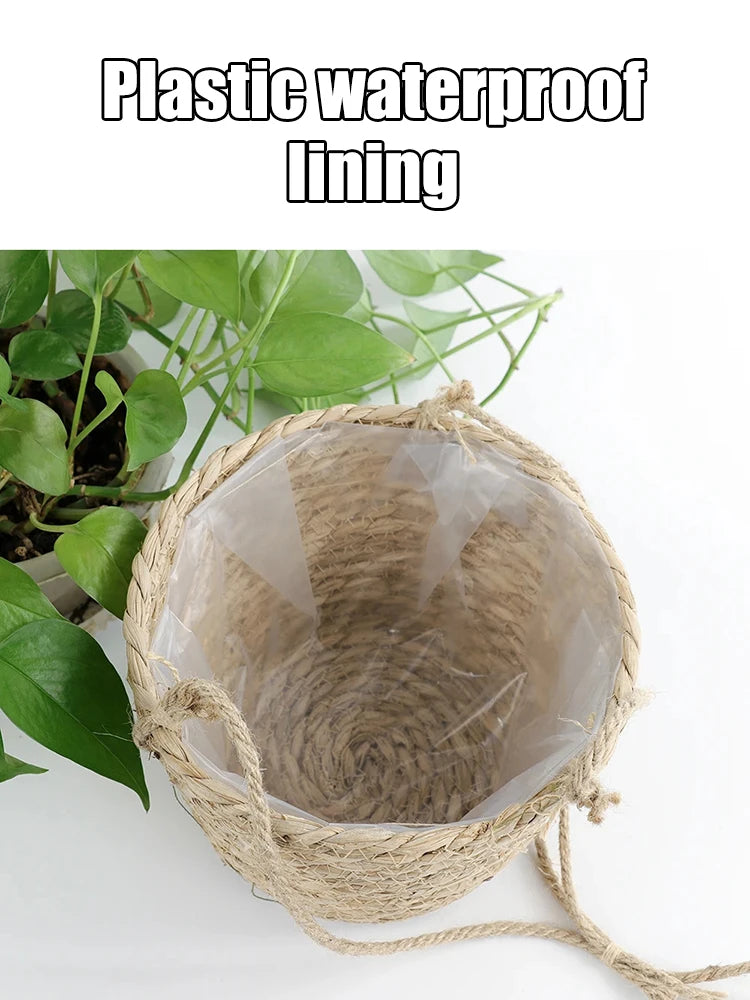 Straw Hanging Basket Planter Twine Woven Flower Basket