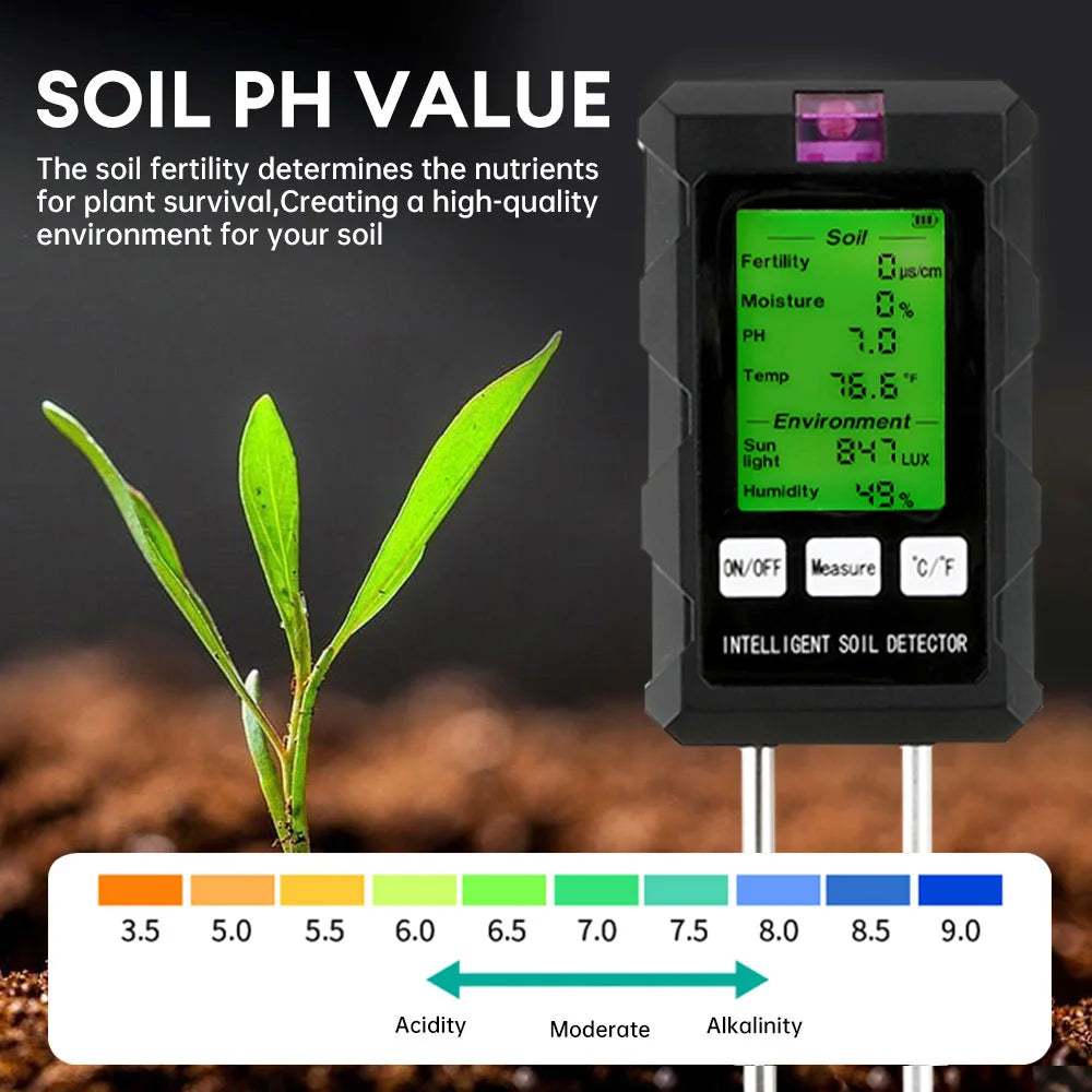 6-in-1 LCD Soil Tester PH Moisture Temperature Humidity