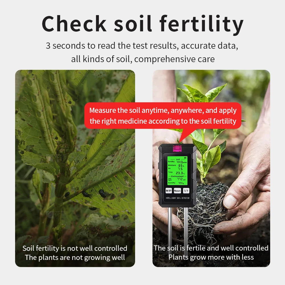 6-in-1 Soil PH Meter Sunlight Ambient Humidity Temp