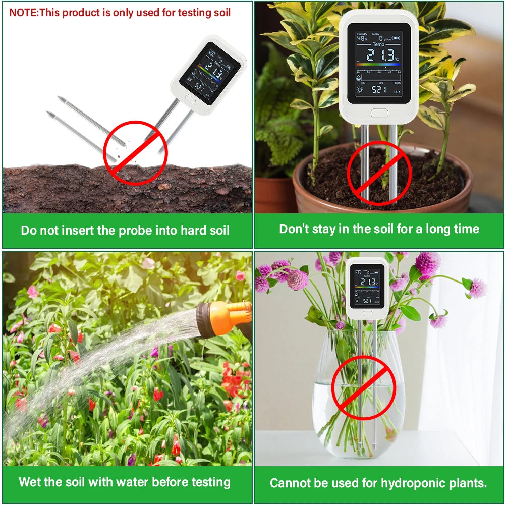 YIERYI 6-in-1 Rechargeable Soil PH Tester Moisture/fertility/sunlig…