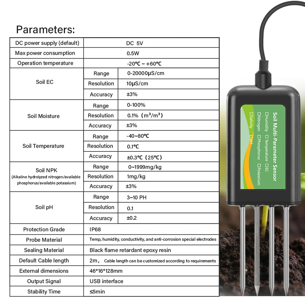 8-in-1 Soil Sensor For Agriculture PH EC Moisture