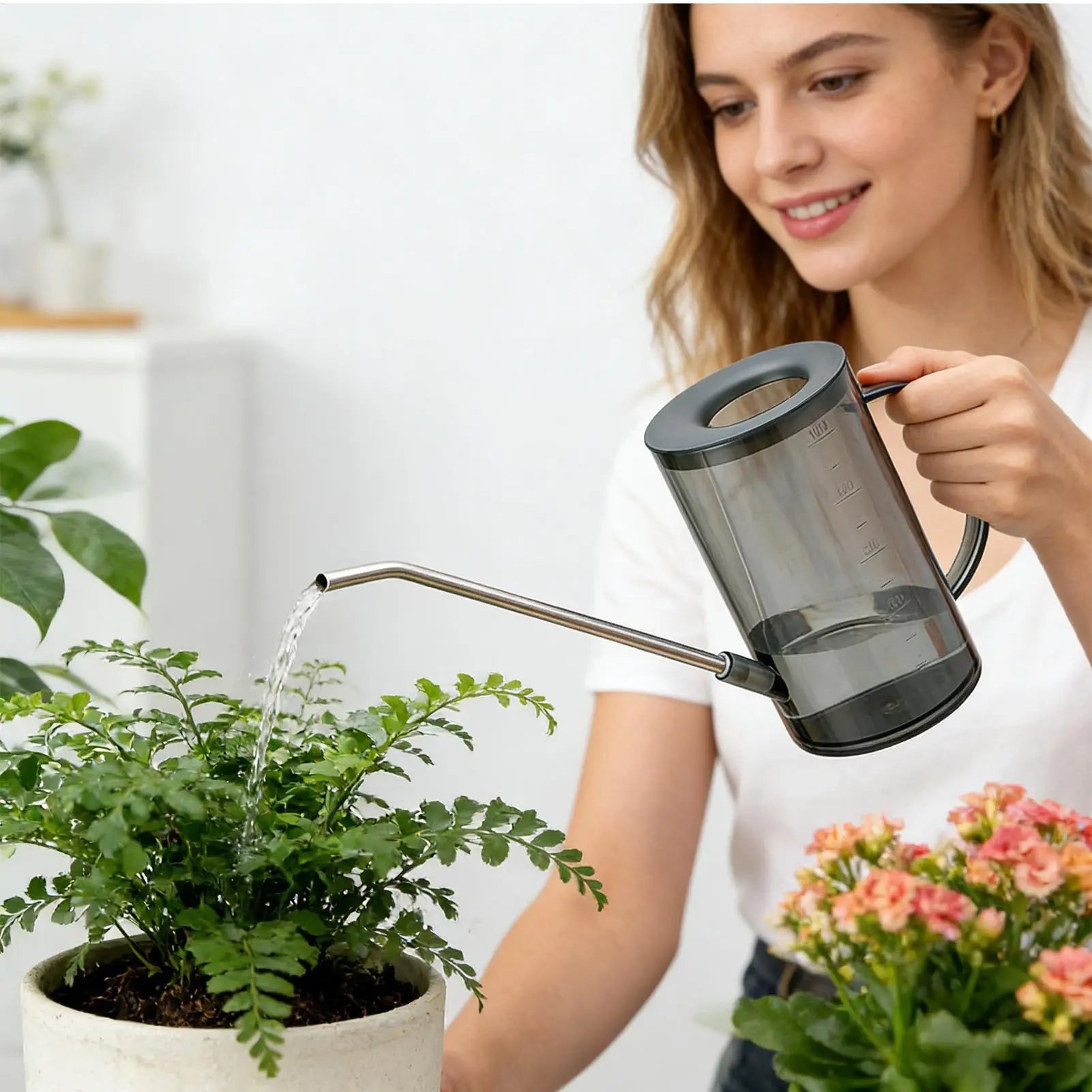 Watering Can Indoor 1L Clear Plastic Long Spout