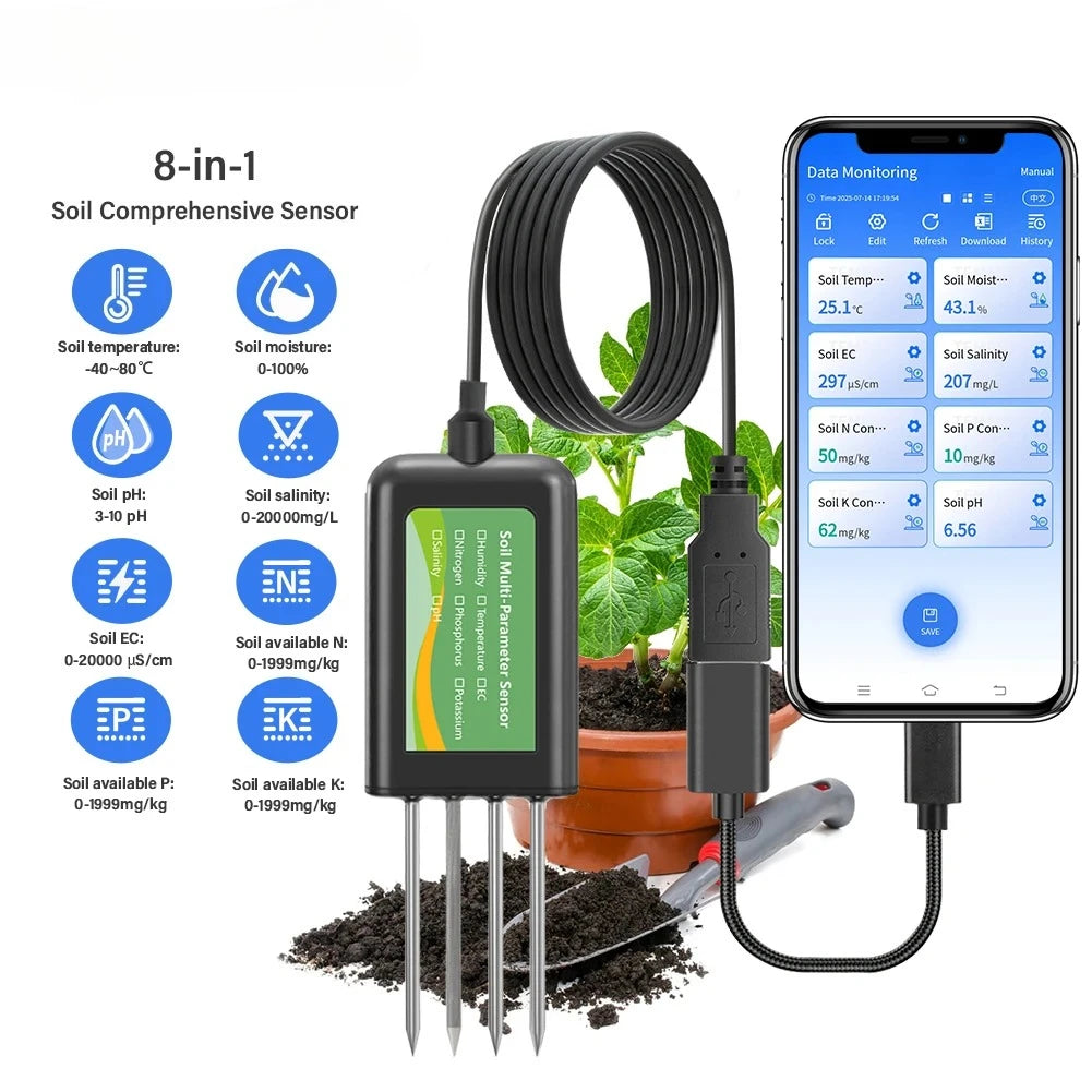 8-in-1 Soil Sensor For Agriculture PH EC Moisture