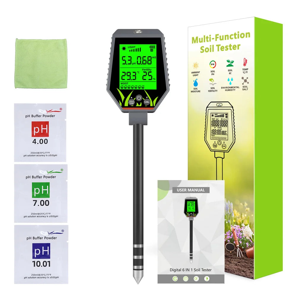 YIERYI Soil Meter Digital PH Moisture Fertility Light